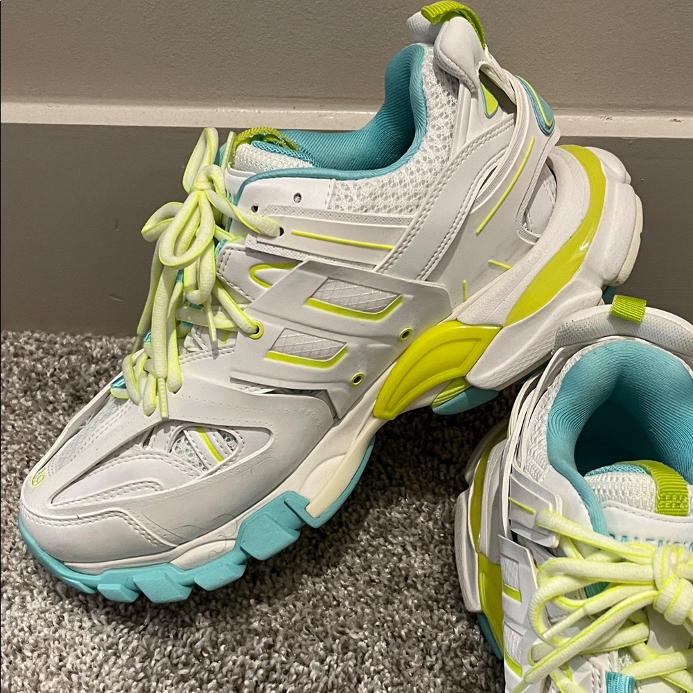 Balenciaga Women's Track White and Teal Sneakers - Picture 6 of 8
